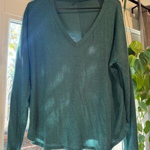 Lulu's Forest Green V-Neck Sweater